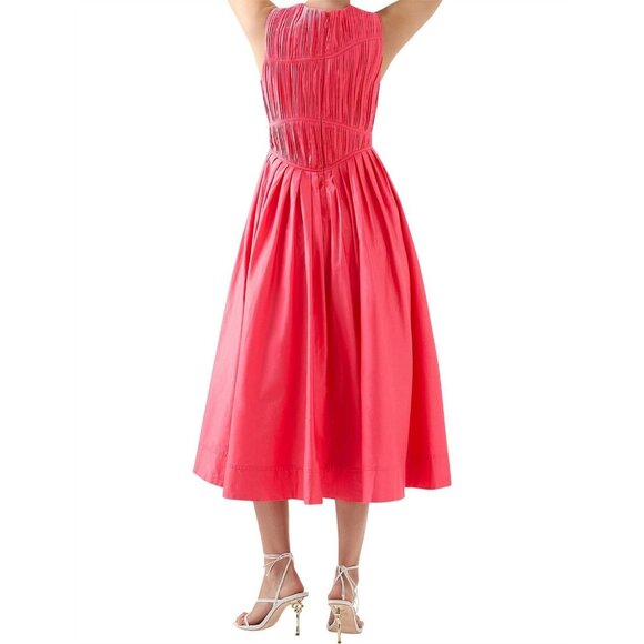 Aje Sculptra Nya Gathered Midi Dress in Rouge Pink AU8 Small NWT - Picture 3 of 10